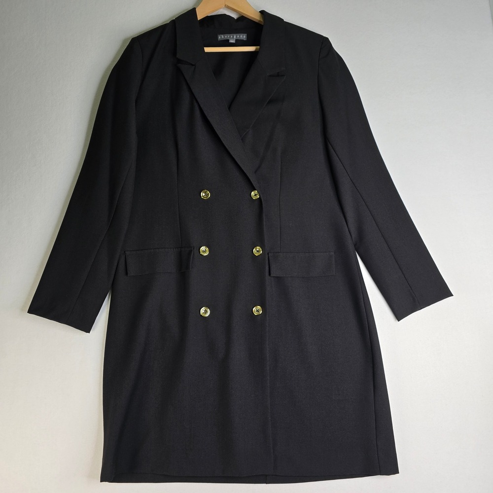 Sharagano Black Double Breasted Blazer Dress Gold Buttons Size 10